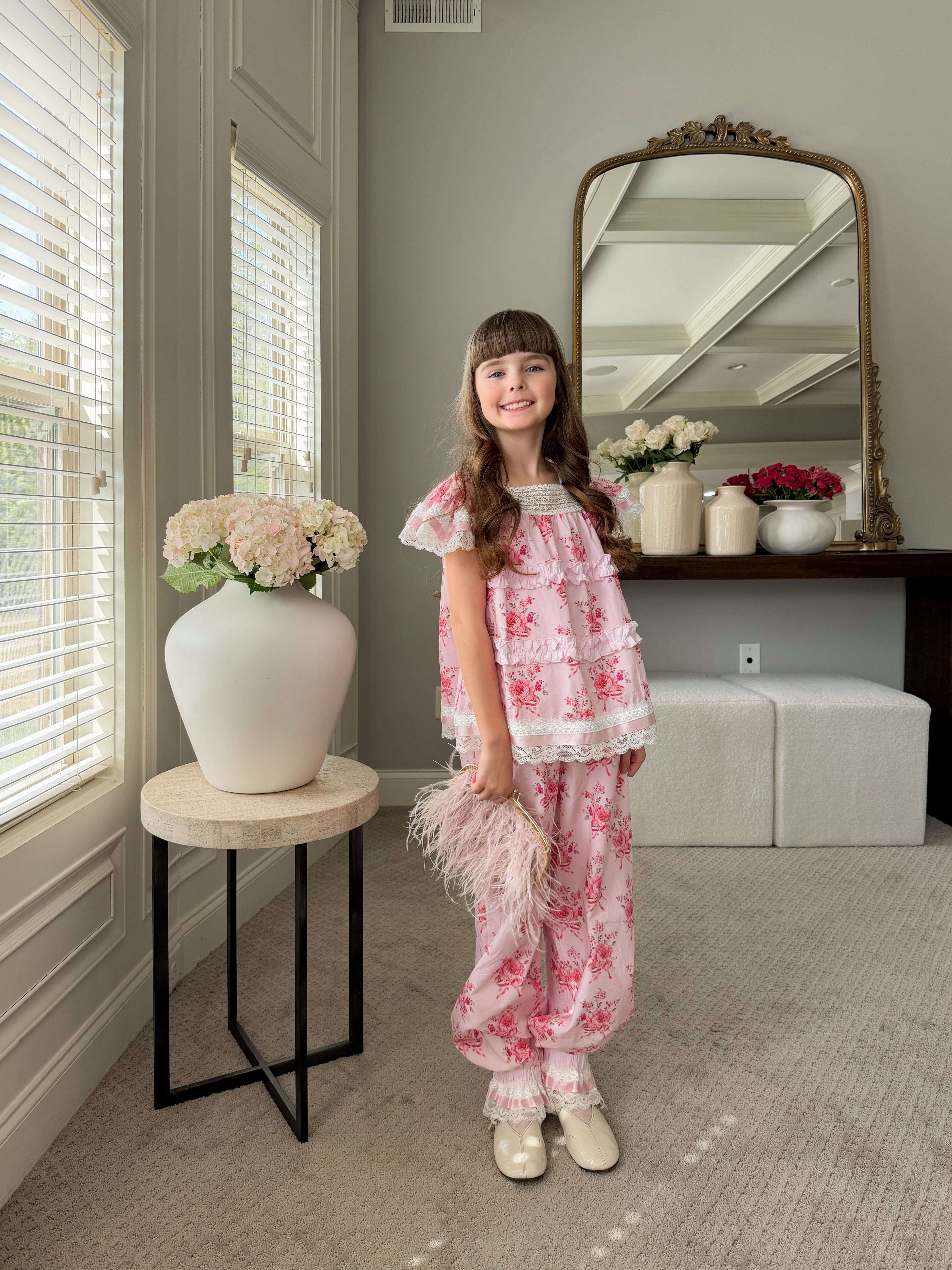Amelia Pink Flower Print Pants - Petite Maison Kids