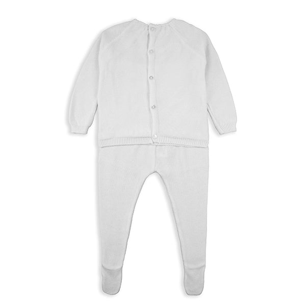 White Knitted Diamond Print Cotton Baby Set