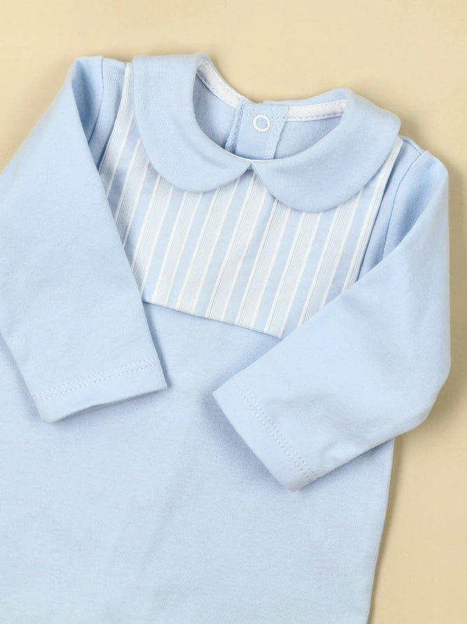 Brushed Baby Blue Cotton Babygrow