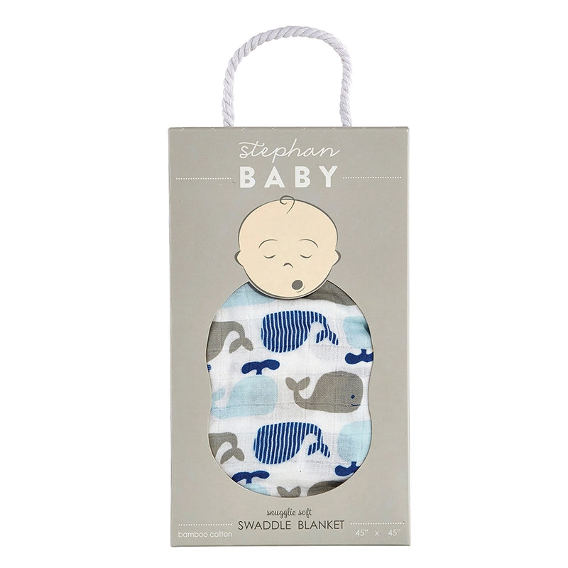 Whale Print Bamboo Swaddle Blanket