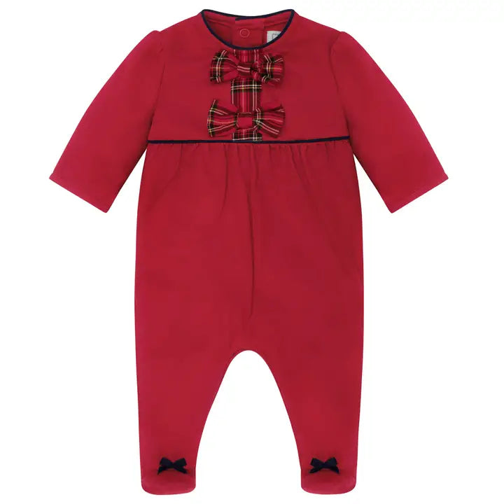Kiki Girls Red Tartan Bow Christmas Babygrow