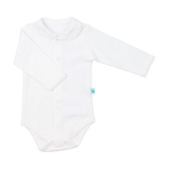 White Cotton Baby Bodysuit with Peter Pan Collar and Topstitching