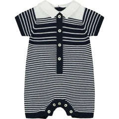 Fabian Navy Blue and White Knitted Boys Romper