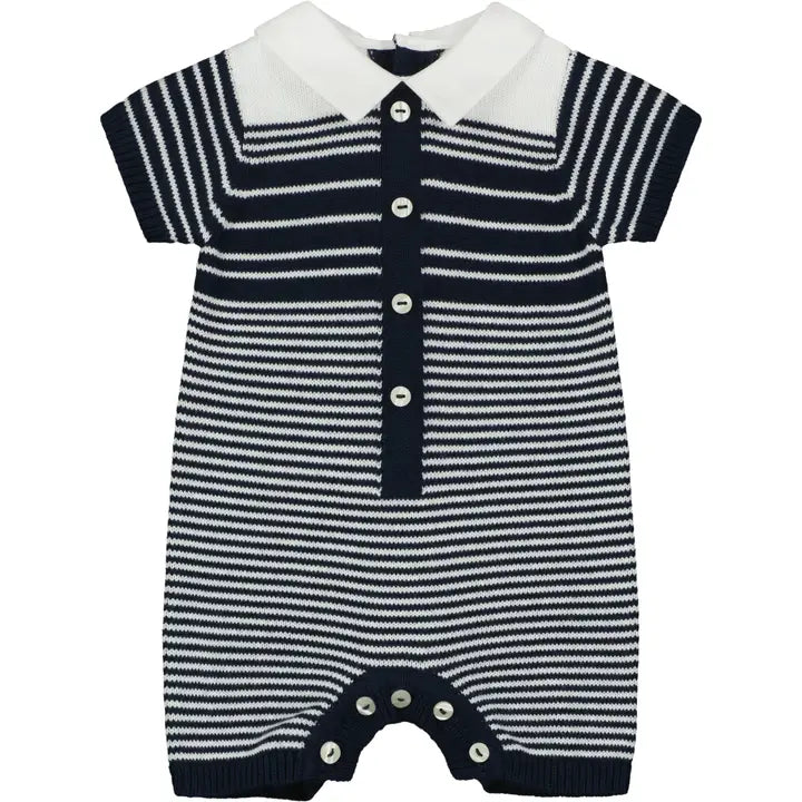 Fabian Navy Blue and White Knitted Boys Romper