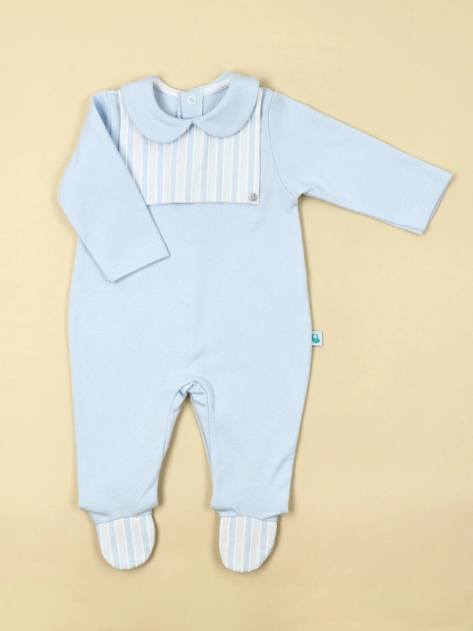 Brushed Baby Blue Cotton Babygrow