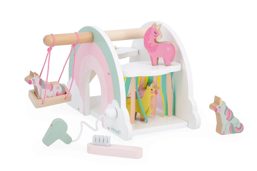 Unicorn Rainbow House Wooden Toy with 4 Unicorns