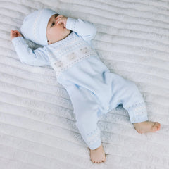 Kristian Boys Blue Teddy Knit All in One & Hat Set