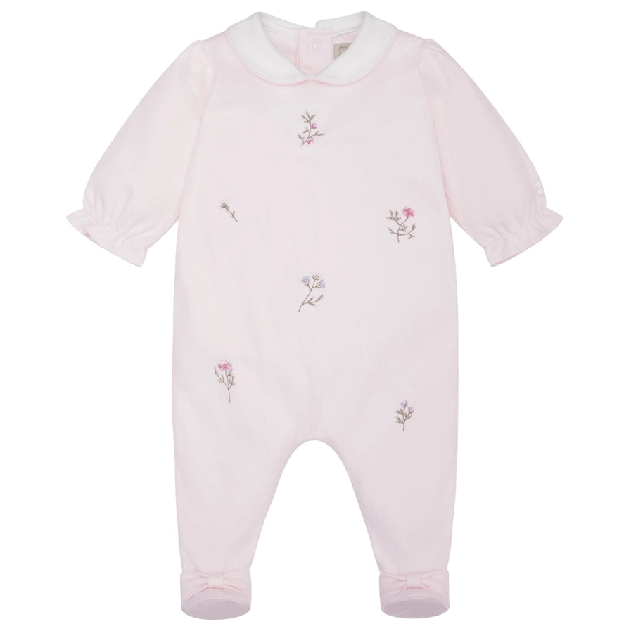 Karen Baby Girls Pink Floral Embroidery Babygrow