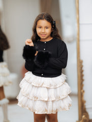 Black Faux Fur Knit Wool Cardigan