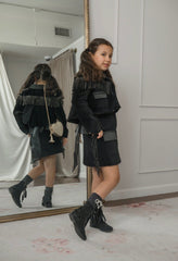 Girls' Black Cowboy Fringe Jacket with Gold Star Embroidery