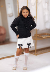 Black Cotton Knit Ruffle Cardigan