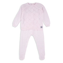 Pink Knitted Diamond Print Cotton Baby Set