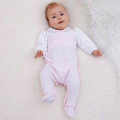Leah Baby Girls Pink & White Cotton Babygrow