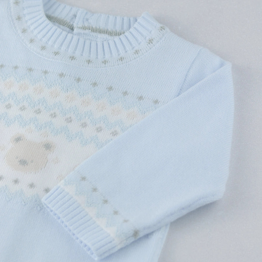 Kristian Boys Blue Teddy Knit All in One & Hat Set