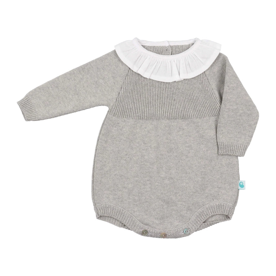 Grey Knit Bodysuit Onesie White Ruffle Collar