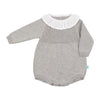 Grey Knit Bodysuit Onsie White Ruffle Collar