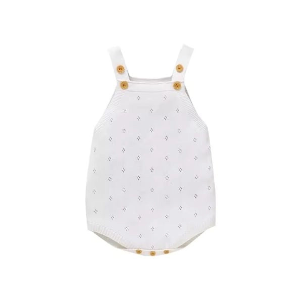 Emi White Knit Romper with Openwork Design