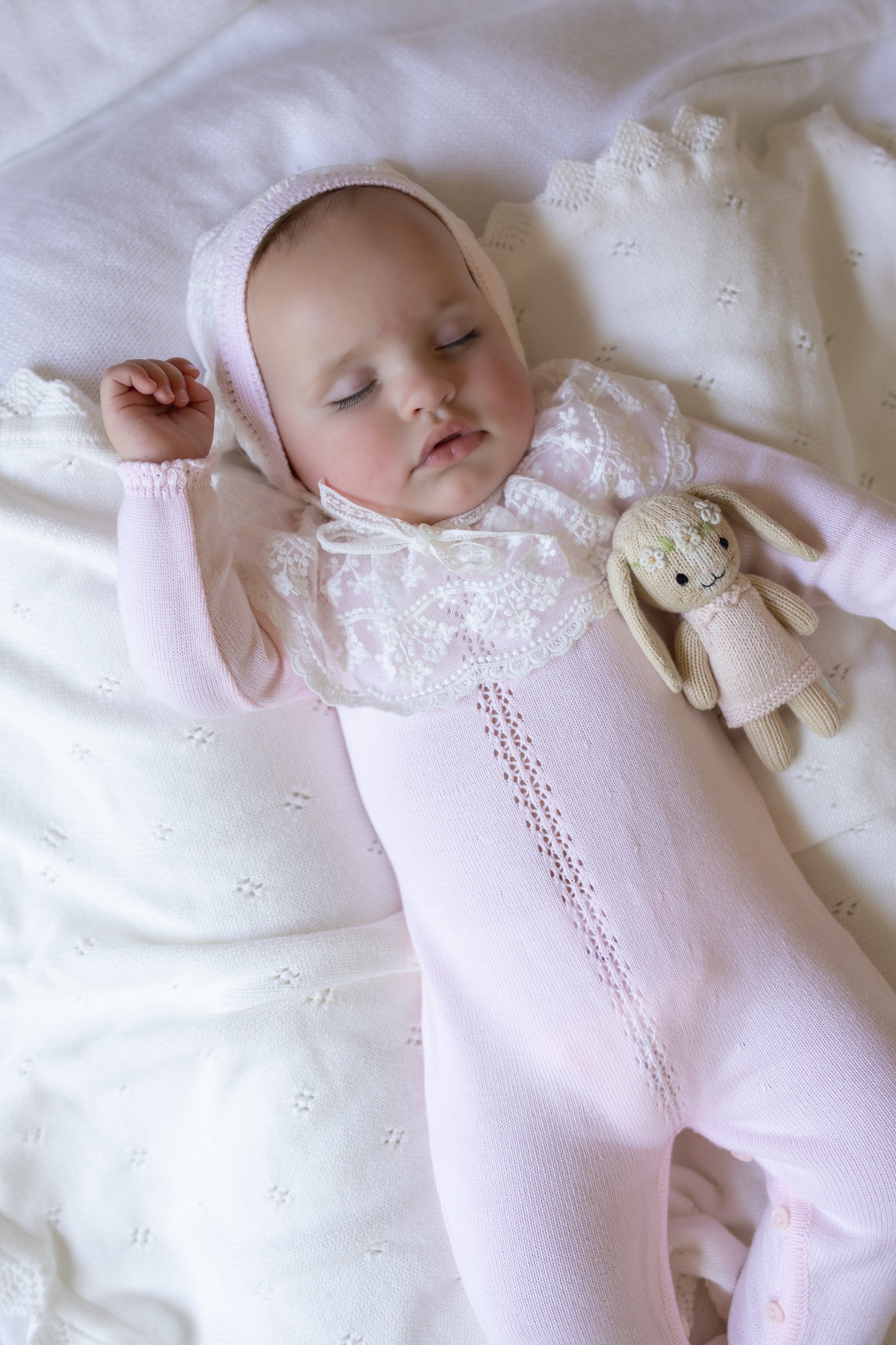 Pink Spanish Lace Knit Babygrow
