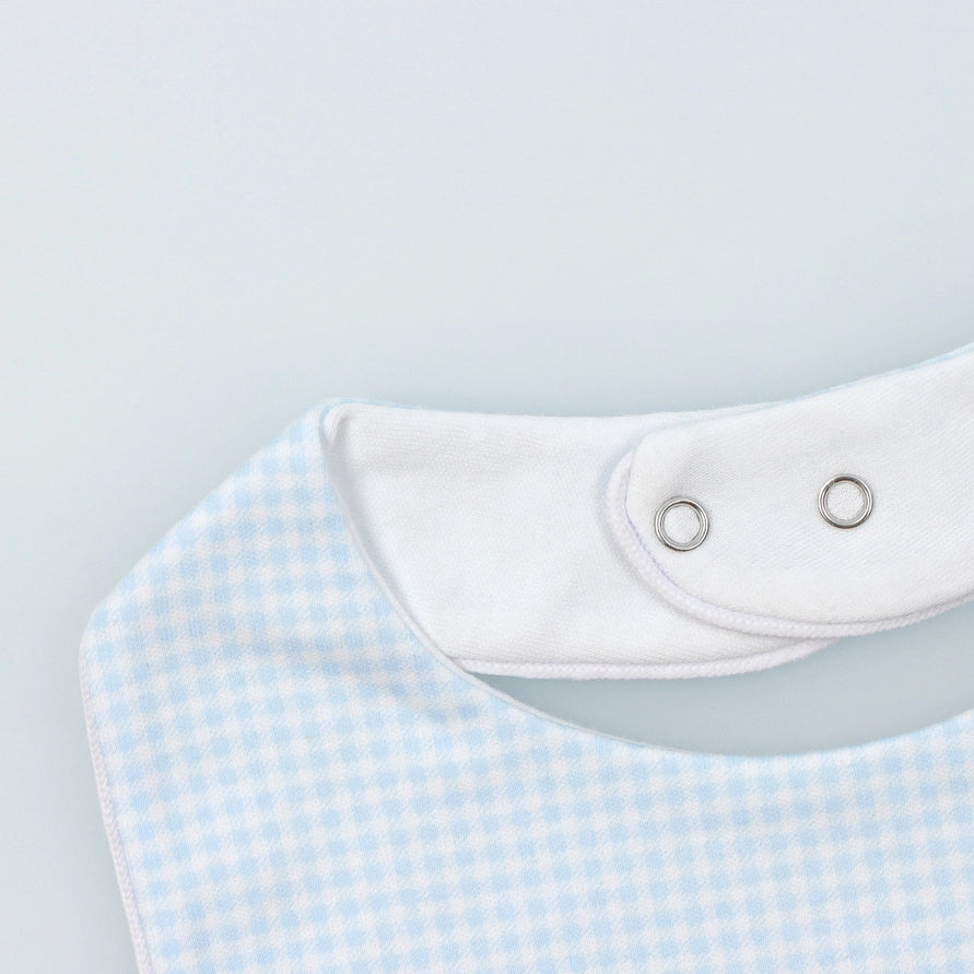 Square Bib in Light Blue Vichy Cotton Knit