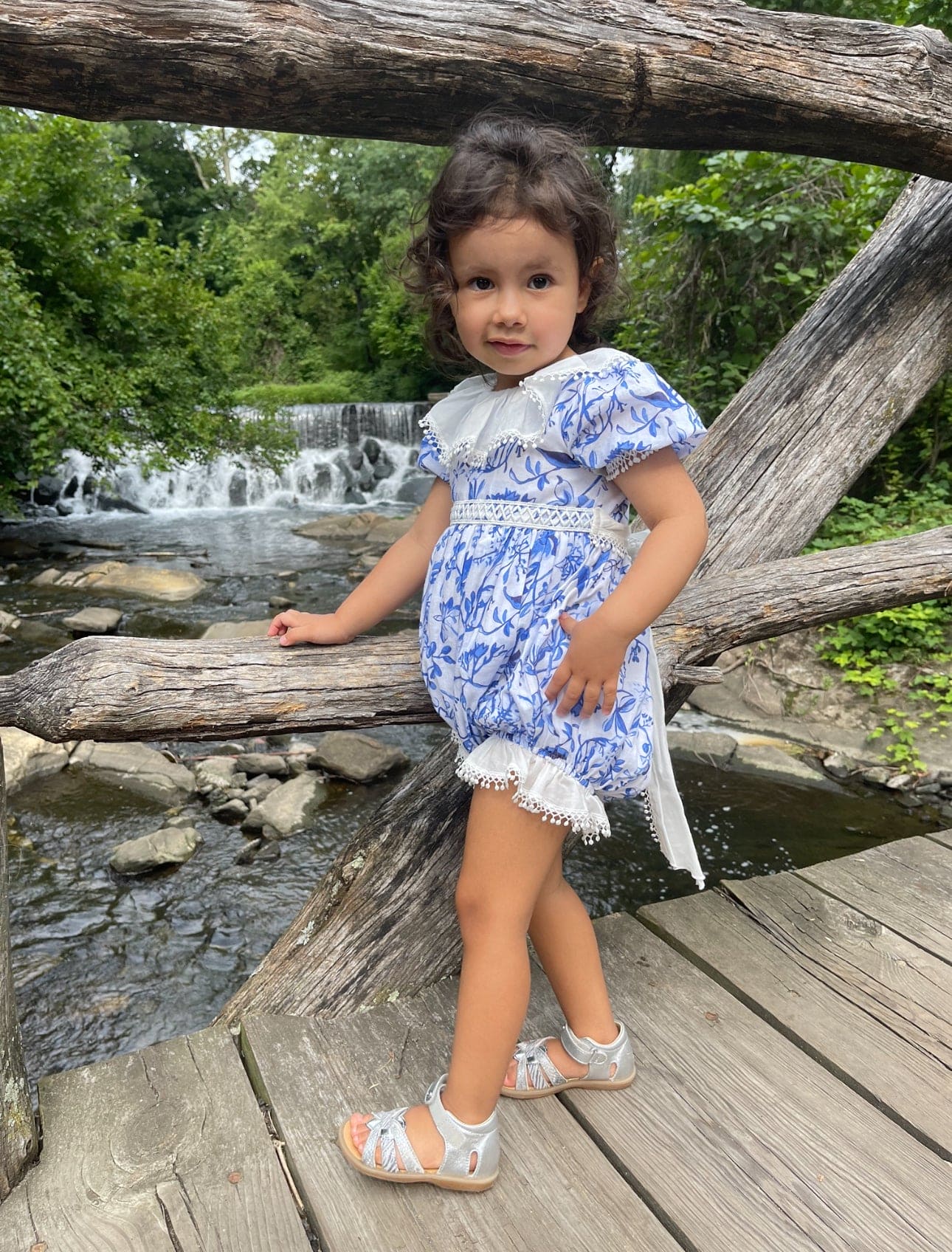 Jaylin Blue and White Linen Romper