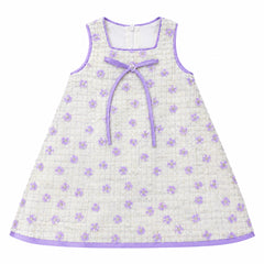 White Bouclé Tweed Dress with Lavender Flowers