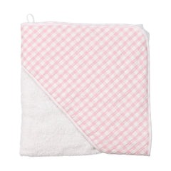 Hooded Checkered Pink and White Turkish Cotton Baby Towel