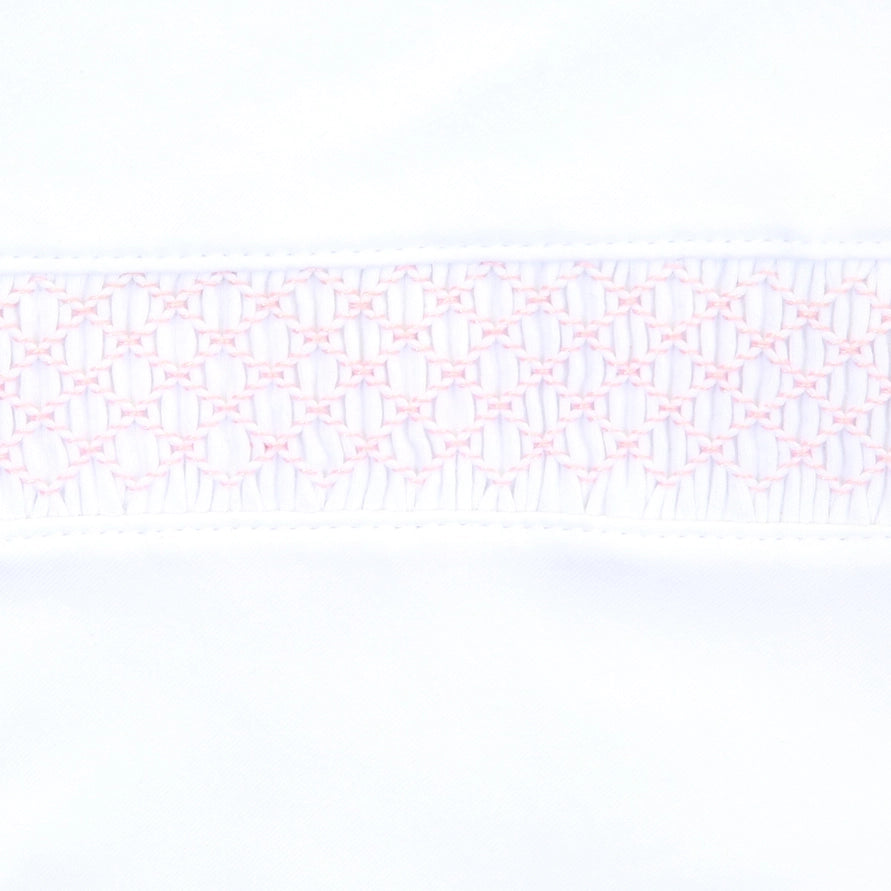 Solid Essentials White Pink Smocked Gown — Pima Cotton Newborn Gown