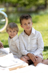 Ashton Beige and White Linen Top and Shorts Set