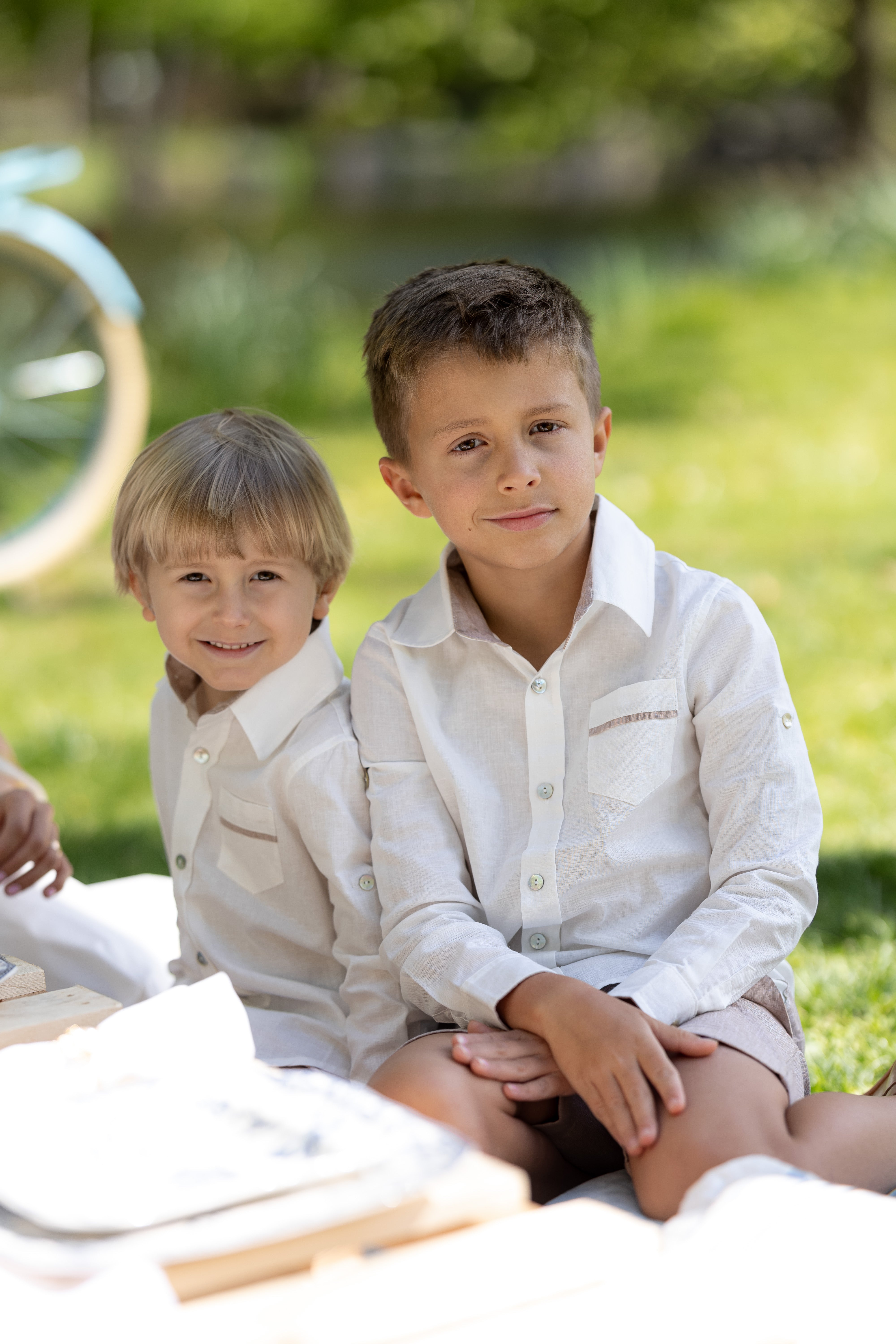 Ashton Beige and White Linen Top and Shorts Set