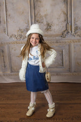 White Cableknit Faux Fur Cotton Cardigan