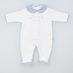Baby Onesie Babygrow Made of Cotton with Light Blue  Striped Collar