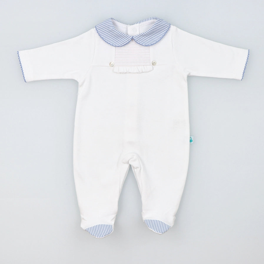 Baby Onesie Babygrow Made of Cotton with Light Blue  Striped Collar