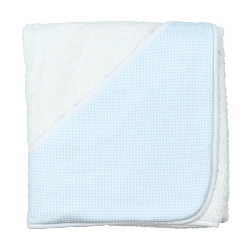 Hooded Light Blue and White Vichy Fabric Turkish Cotton Baby Towel