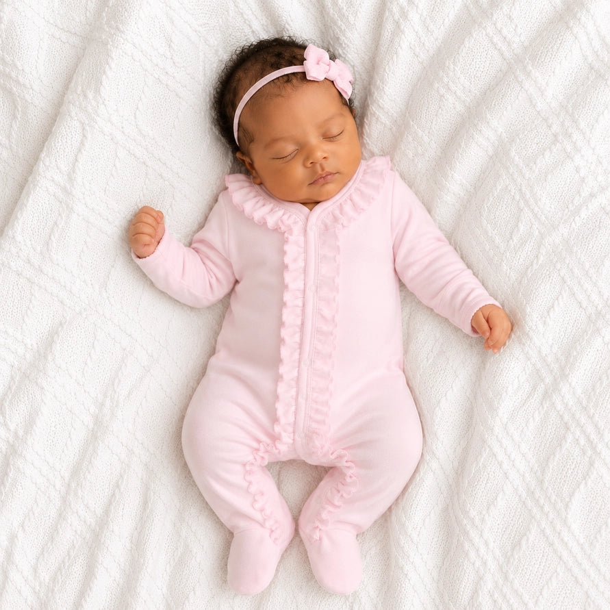 Pink Pima Cotton Ruffle Baby Footie