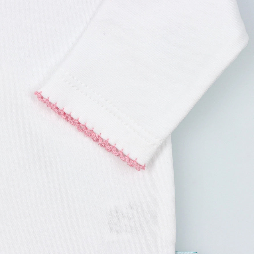 Baby White Cotton Babygrow with Floral Fabric Ruffle Collar