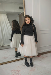 Black Cotton Turtleneck with Organza Sleeves - Petite Maison Kids