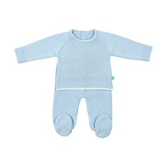 Serene Light Blue Knit Baby Sweater and Footed Pants  Set