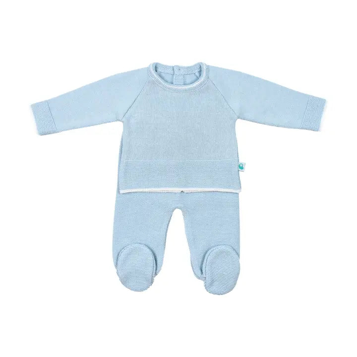 Serene Light Blue Knit Baby Sweater and Footed Pants  Set