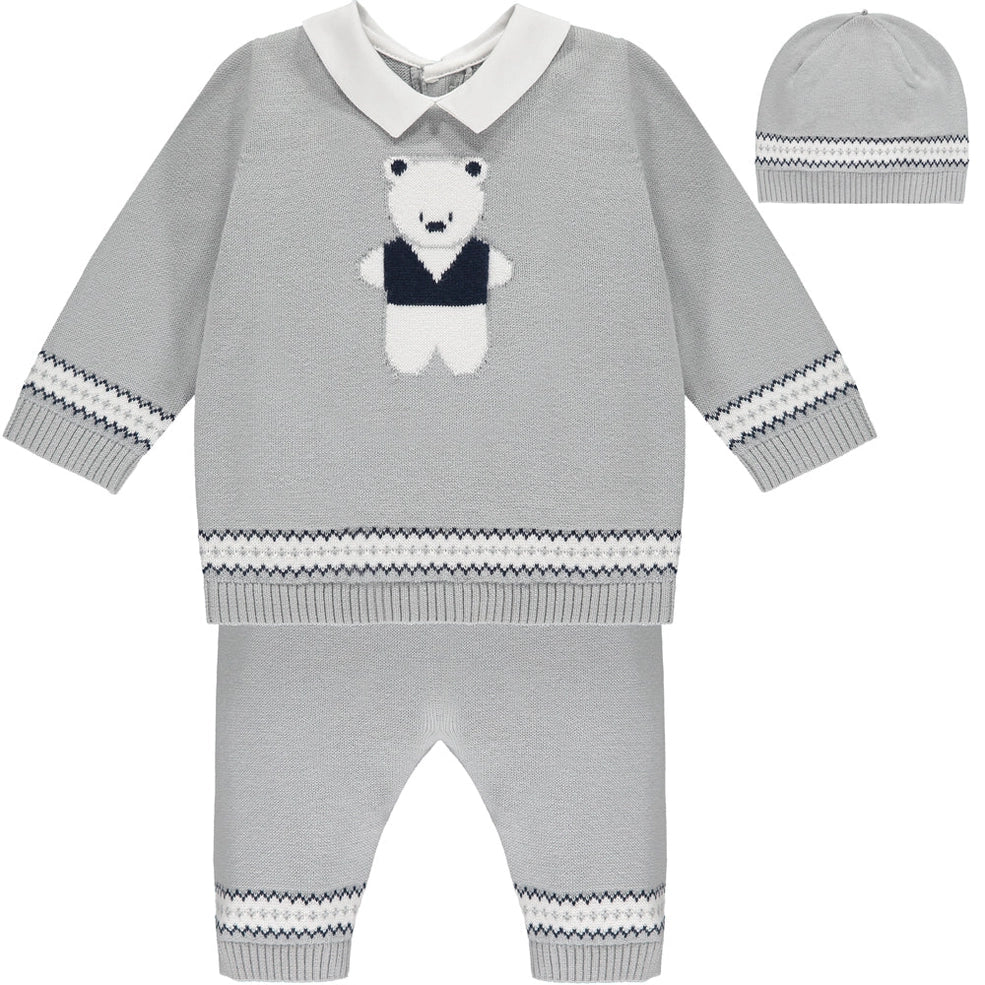 Aiden Grey Knit Teddy Bear Trouser And Hat Set