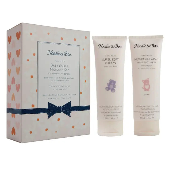 Baby Bath & Massage Set, Crème Douce, Pink Daisies & Hearts
