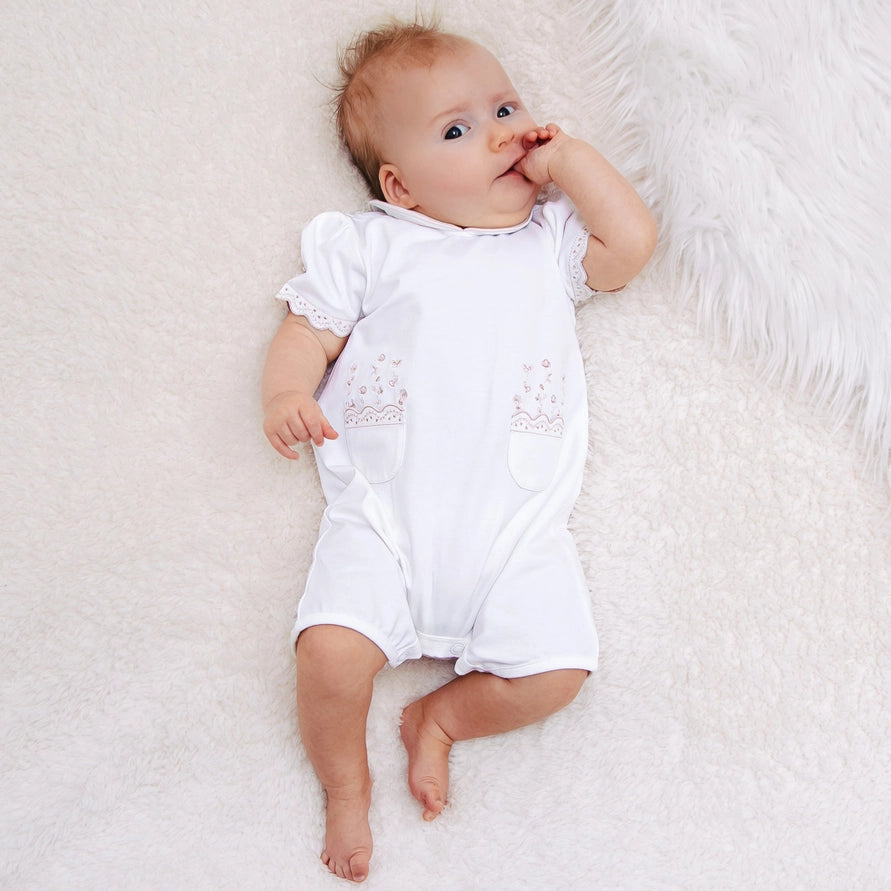 Louise Girls White Floral Detail Summer Romper