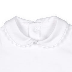 White Cotton Baby Bodysuit with Peter Pan and Herringbone Collar