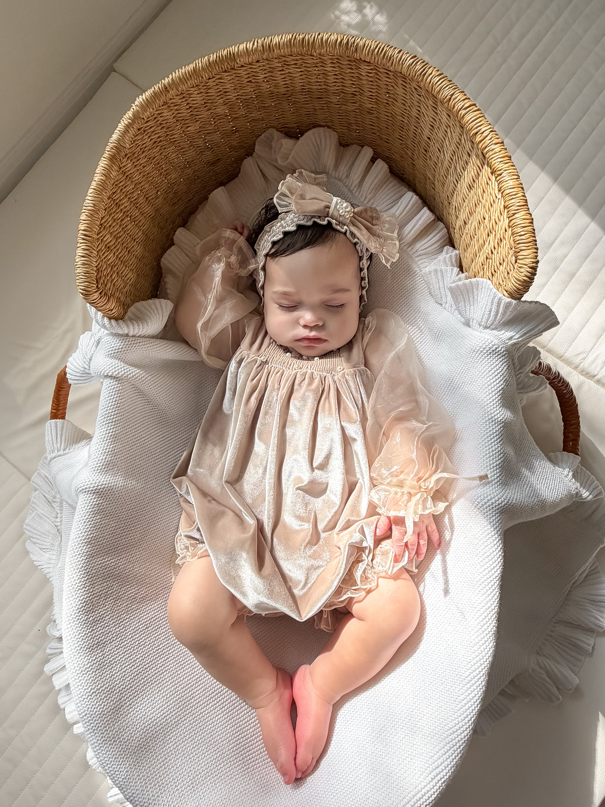 Helena Beige Velour Baby Headband - Petite Maison Kids