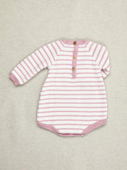 Pink and White Striped Knit Cotton Onesie