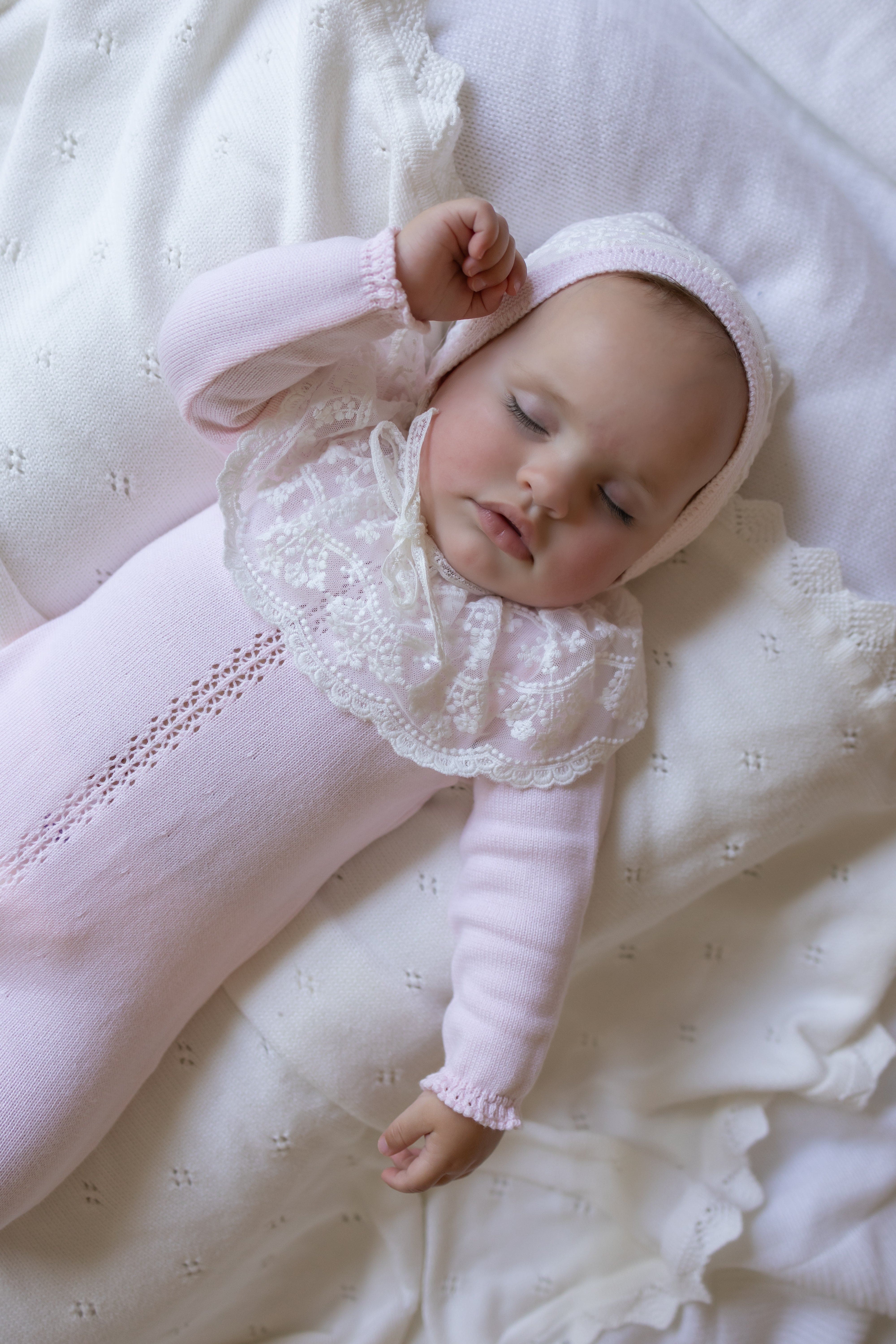 Pink Spanish Lace Knit Babygrow