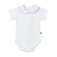 White Bodysuit Short Sleeve Onesie with Baby Blue Peter Pan Collar