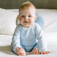 Kaleb Boys Blue Knitted All in One & Hat Set