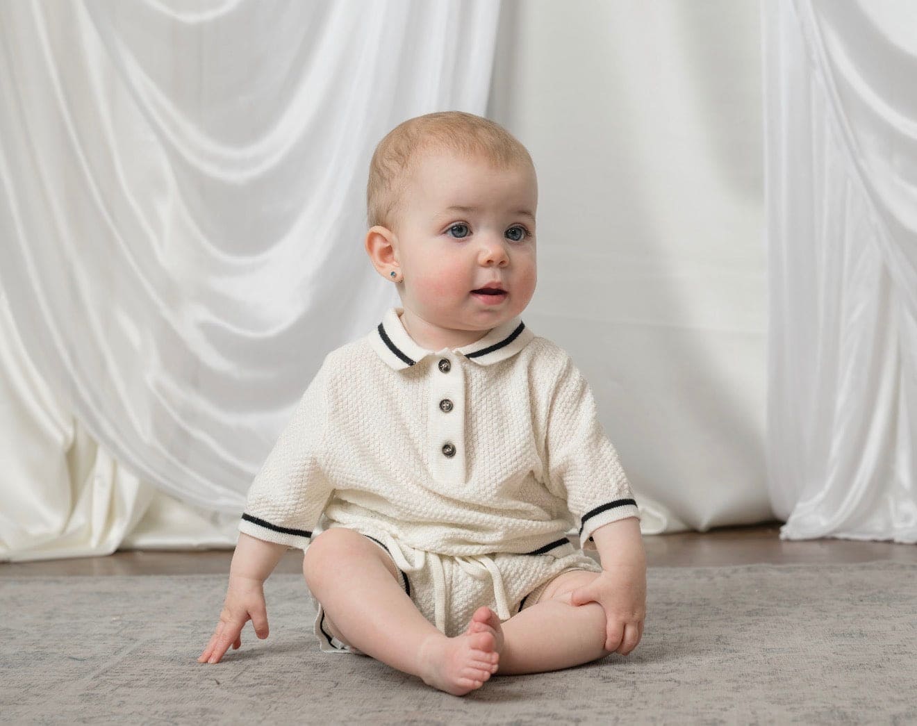 Brody Ivory with Black Trim Cotton Polo Top and Shorts Set - Petite Maison Kids