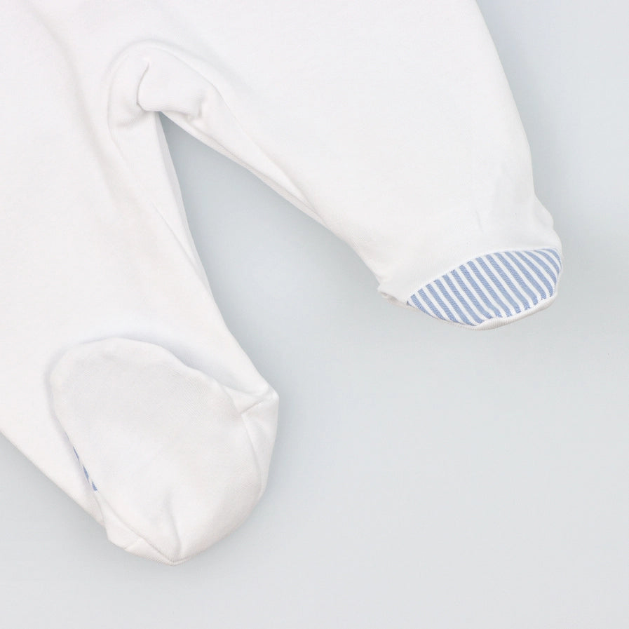 Baby Onesie Babygrow Made of Cotton with Light Blue  Striped Collar