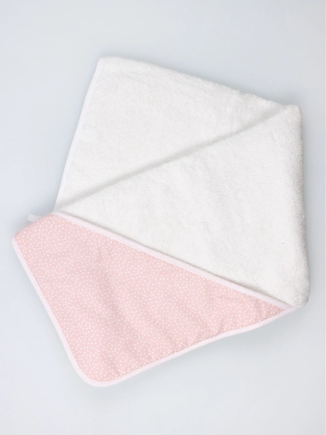Hooded Pink with White Polka Dots Turkish Cotton Baby Towel